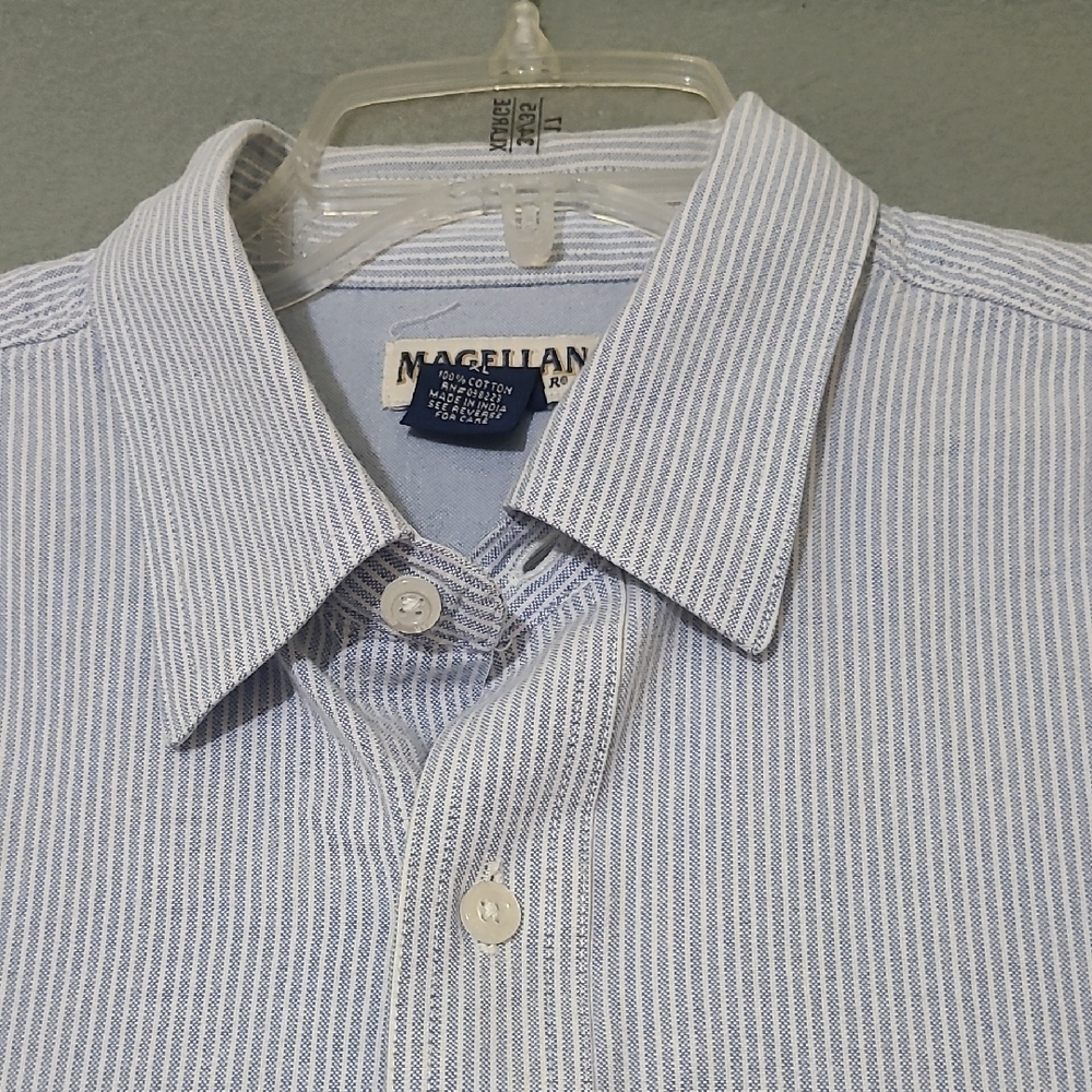 MAGELLAN SPORTSWEAR Light Blue Striped Long Sleeve Button Down Shirt - Size XL